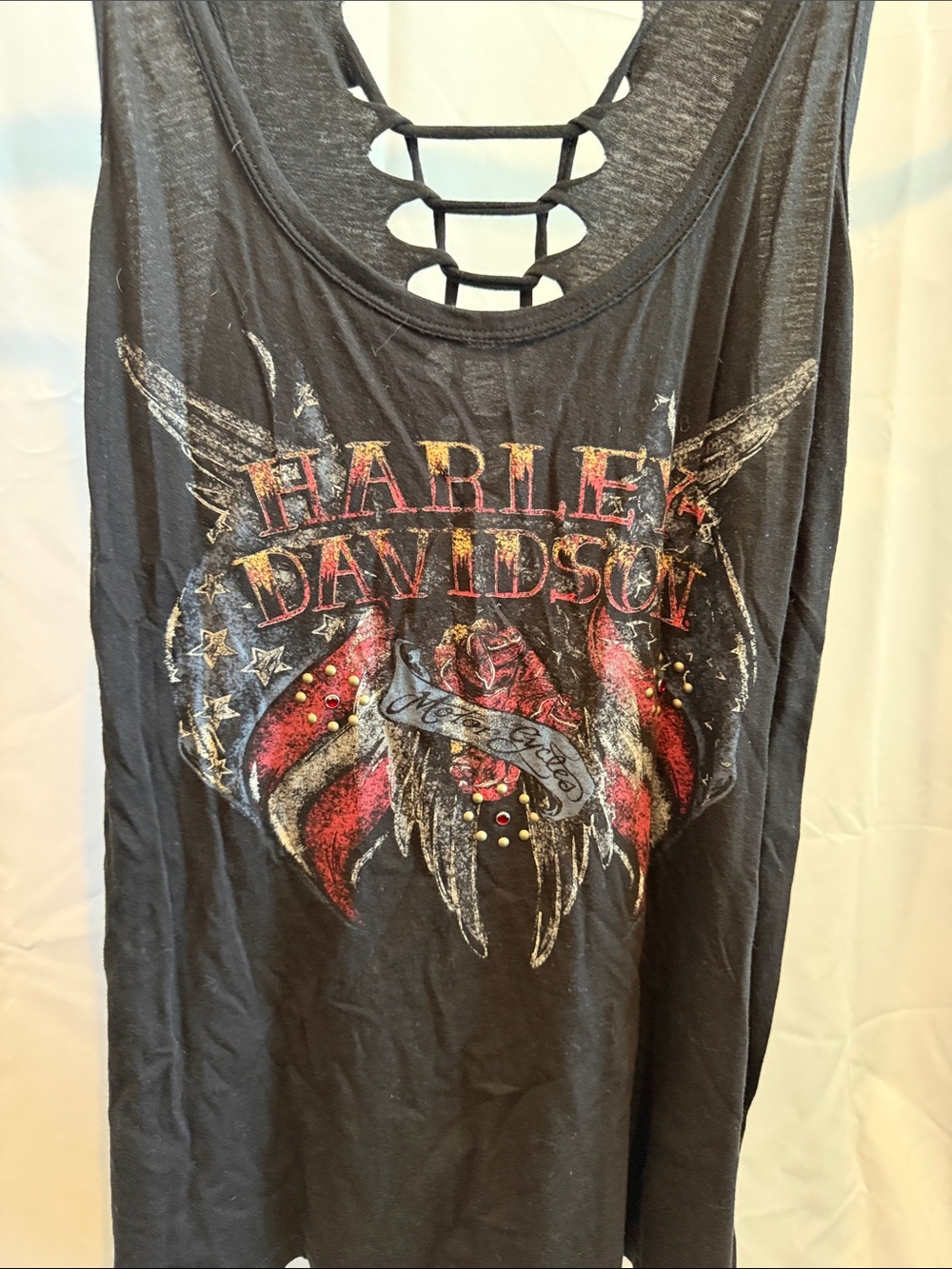 Harley-Davidson Black Tank with Red and White Flag Graphic